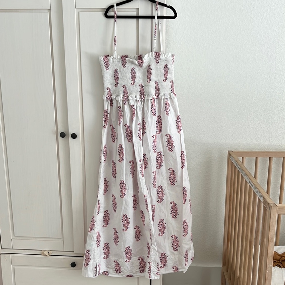 J. Crew (EUC) Smocked poplin dress in budding branch floral midi dress